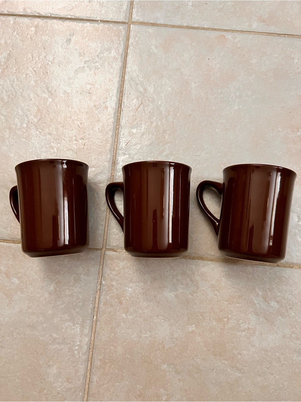 Classic Brown Ceramic Coffee Mugs - Set of 3